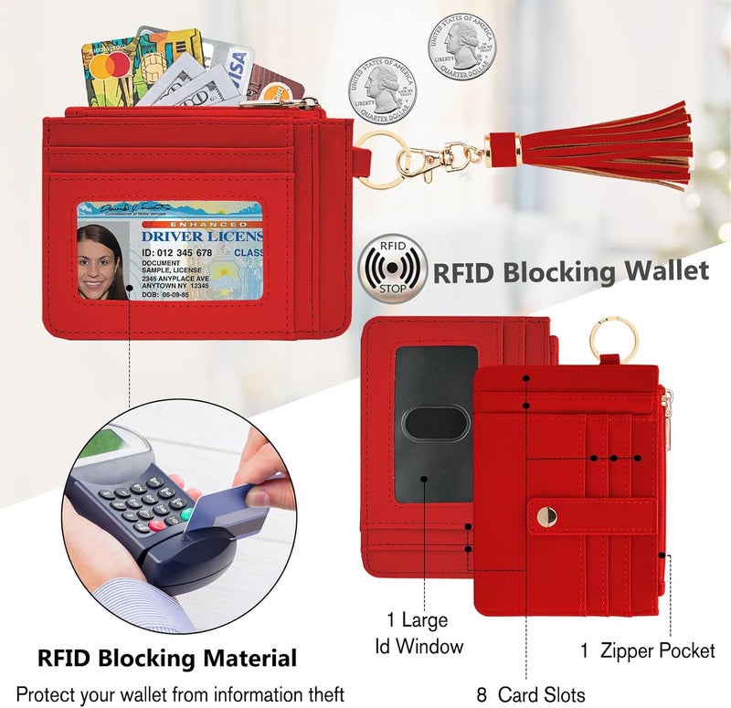 KNGITRYI Small Wristlet Wallets for Women RFID Credit Card Holder Wallet Keychain Wristlet Wallet Credit Card Wallets for Women (Red) - Image 3